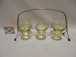 Retro likőrös, röviditalos poharak fém tartóban - öt darab pohár