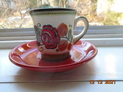-50% Hand-painted Majolica Coffee Set with Embossed Red Rose Pattern Schramberg Majolica Factory