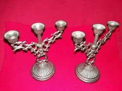 Antik fém ón asztali 3 ágú kandeláber gyertyatartó pár EGYBEN 15 x 12 cm / db a képek szerint