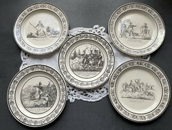 Choisy francia, jelenetes tányér 1800- as évekből 5 db együtt
