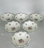 Antik MZ Altrohlau porcelán készlet jelzett dombormintás csipkézett szél kézzel festett tál kompót