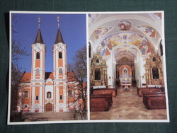Képeslap,mozaik,Máriagyűd,Barokk kegytemplom belső,oltár ,szobor, látkép, részlet, 1986-