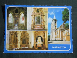 Képeslap,mozaik,Máriagyűd,Barokk kegytemplom belső,oltár ,szobor, látkép, részlet, 1986-