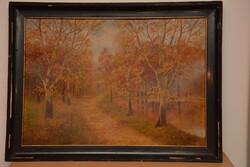 Markovich Jenő Ősszel a parkban. Keret: 59,5 x 79,5, kép: 48 x 68 cm. A kerete sajnos sérült