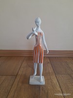 Ritka Drasche lány madárral porcelán figura