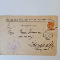 D203616 - LEVELEZŐLAP Faragó Béla Országos Árvaház  KECSKEMÉT -1933 - Mares Géza ig. Sátroaljaújhely