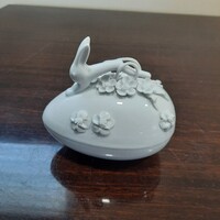 Fehér Herendi porcelán nyuszi fogós tojás bonbonier
