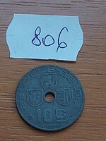 BELGIUM BELGIQUE - BELGIE 10 CENTIMES 1942 WW II. CINK, III. Leopold király  806.