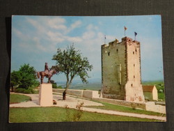 Képeslap, Nagyvázsony, Kinizsi vár,szobor,múzeum,bástya,lakótorony látkép,részlet, 1973-