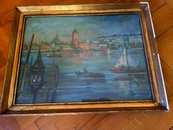 Gyula Galbavy: Venice landscape with boats and sailboats