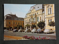 Képeslap, Nyíregyháza,Tanácsháza,parkoló,Trabant,Lada,Skoda autó látkép,részlet ,1976-