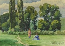 1S176 XX. századi festő : Réten gyerekek 1923