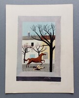 Jean Hugo szürrealista/kubista/art-deco pochoir cca 1930, szignós
