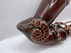 Cserép pipa, fa szárral, kosfejes,33 cm-es nagyságú. 7003