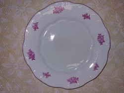 Zsolnay rózsaszín virágos, rózsaszín lüszteres széllel 1db porcelán lapos tányér