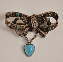 Antik Ezüst Masni Bross Türkiz Gyöngy Szív