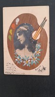 Kézi festésű szecessziós levelezőlap 1903 Strobl Micurka urleány