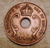 Retro pénzérme - Kelet-Afrika, VI. György korabeli bronz 10 centes