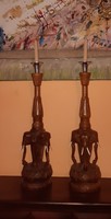 Vintage teak teek fa elefántos asztali gyertyatartó pár