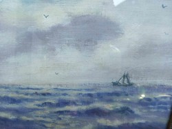 Papp Sándor Painting; A Lonely Sailboat...