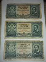 8 db Tízmillió pengő 1945, sérült