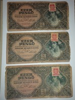 3 db Ezer pengő 1945, sérült