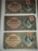 3 db Ezer pengő 1945 sérült