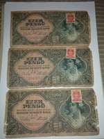 3 db Ezer pengő 1945 sérült
