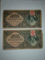 2db Ezer pengő 1945,alacsonyabb sorszámos