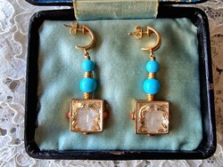 A pair of Lalique 925 silver gilt turquoise crystal Arethuse mysterious mask earrings