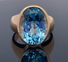 • Meseszép blue sky kék topáz drágaköves ezüst gyűrű 14K aranyozott, 53as méret 925 jelzett