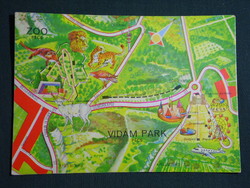 Képeslap,térképes,Pécs,Mecsek ZOO állatkert,Úttörővasút,Vidámpark látkép,részlet, 1976-