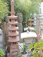 Nagy 185cm antik vörös Japán kertépítő Kő lámpa  Feng Shui  kerti tó pagoda műkő szobor