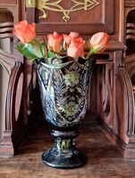 Heavy Bohemian crystal vase from the 1950s, Bordeaux red overlay