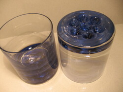 Vastag kobalt kék talpú művészi whisky pohár pár