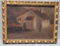 Régi festmény " Parasztház "