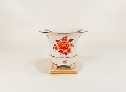 HERENDI, NARANCSSÁRGA NANKING BOUQUET MINTÁS ANTIK OROSZLÁNTALPAS PORCELÁN KASPÓ, HIBÁTLAN ! (R026)