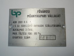 Retro régi alumínium alu tábla - Budaplast Fővárosi Műanyagipari Vállalat