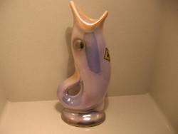 Retro Hungarian art ceramic HSZ vase in fish shape, iridescent