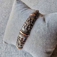 Central Asian handmade old 925 silver 18k rose gold open bracelet