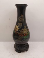 Foochow lakk váza fekete piros zöld arany fuzhou,23cm-es.8106