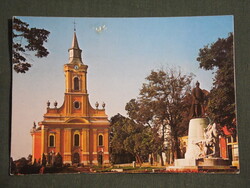 Postcard, Sátoraljaújhely, Kossuth statue, church view, detail, 1983-