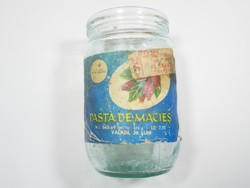 Retro Paper Label Preserved Jar - Pasta de Macies Lace Flavor - Romanian Origin, 1980s