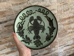 GORKA GÉZA iparművészeti rákos tál, falitál, jelzett kerámia, falidísz csodás