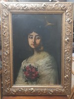Eredeti Müller Méla Portré 1879-1933 Olaj Festmény.Önarckép.Jelzett.