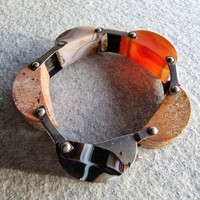 Victorian Scottish antique boutique, 925 silver multi-color agate 5-petal carved bracelet