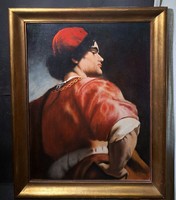 Ifjú portréja (régi olaj-vászon)  "B. Lukáts J." szignó - klasszikus stílusú remekmű