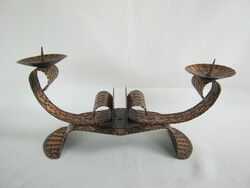 Copper Double-Branch Candle Holder with Matchstick Holder in the Center
