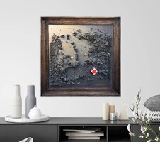 AKCIÓ! Egyedi technikájú kortárs kép, applikált dobókockákkal! A. Buharov jelzéssel - А. Бухаров