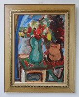 Németh Miklós(1934-2012): Hokedlis csendélet. Jelzett, korai olajfestmény.